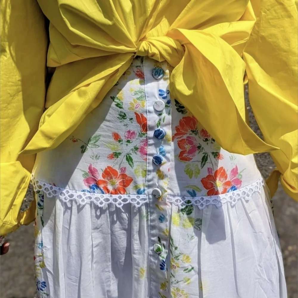 Charo Ruiz White Floral Garden Multi Colored Maxi/Midi Skirt, Cotton, NWT size M - Picture 7 of 15